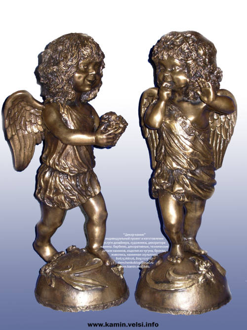 Художественное бронзовое литье. Каминная пара статуэток  "ангелочки".
